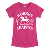 Horses Make Me Happy Girls Fitted Short Sleeve Tee