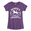 Horses Make Me Happy Girls Fitted Short Sleeve Tee