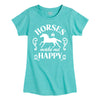 Horses Make Me Happy Girls Fitted Short Sleeve Tee