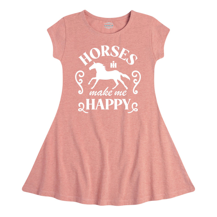 Horses Make Me Happy Girls Fit and Flare Cap Sleeve Dress