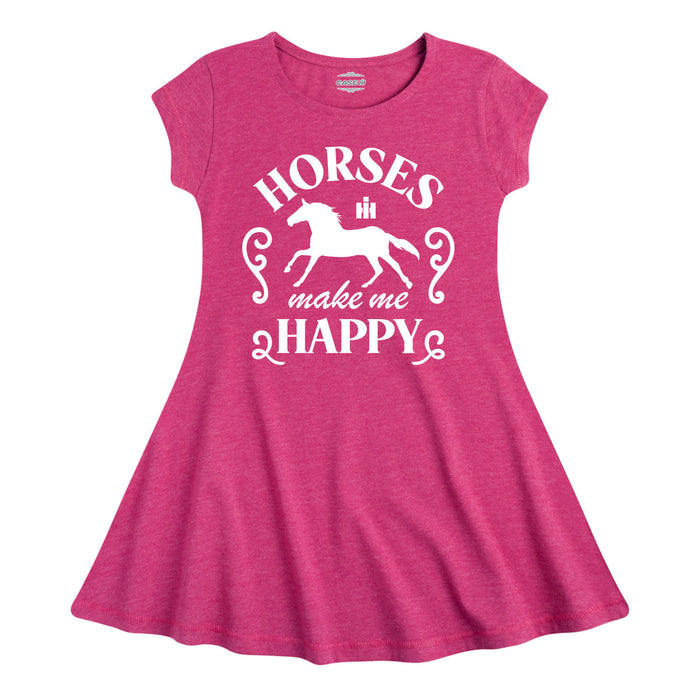 Horses Make Me Happy Girls Fit and Flare Cap Sleeve Dress