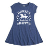 Horses Make Me Happy Girls Fit and Flare Cap Sleeve Dress