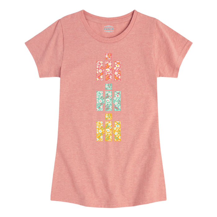 Stacked IH Logos Floral Fill Girls Fitted Short Sleeve Tee