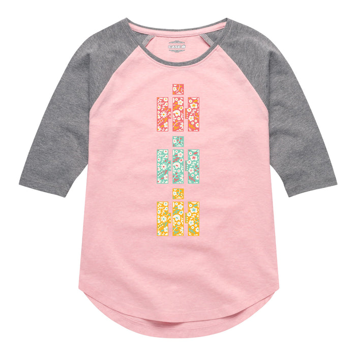 Stacked IH Logos Floral Fill Girls Raglan