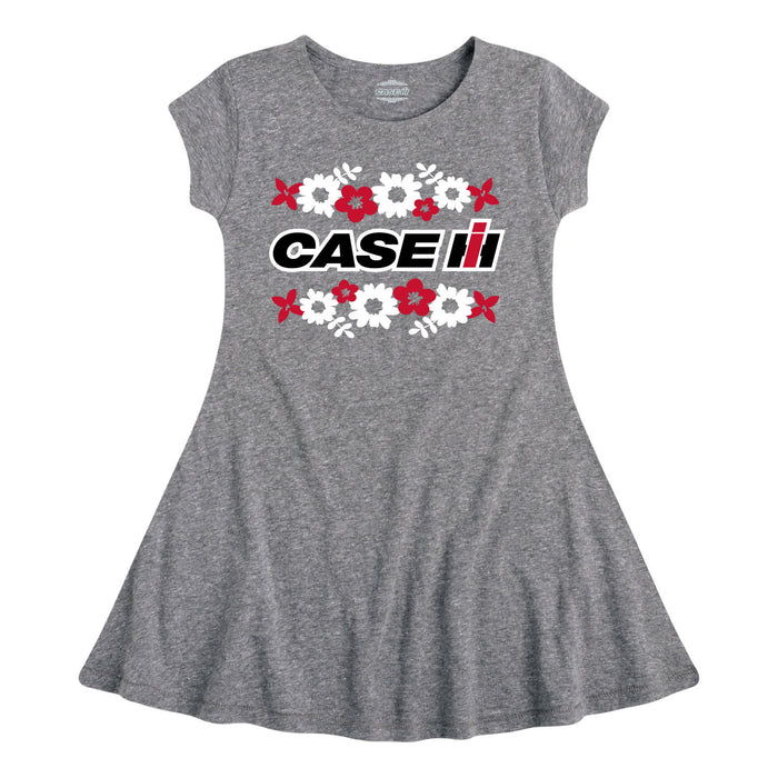 Case IH Logo Floral Girls Fit and Flare Cap Sleeve Dress