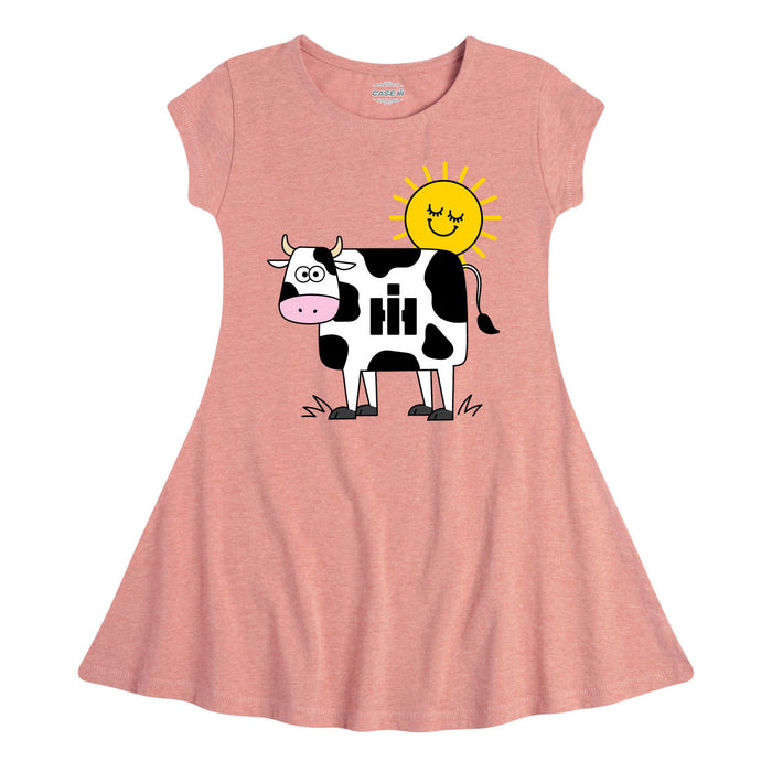 IH Cow Print Kids Fit and Flare Cap Sleeve Dress