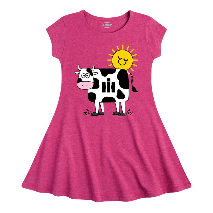 IH Cow Print Kids Fit and Flare Cap Sleeve Dress