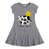 IH Cow Print Kids Fit and Flare Cap Sleeve Dress