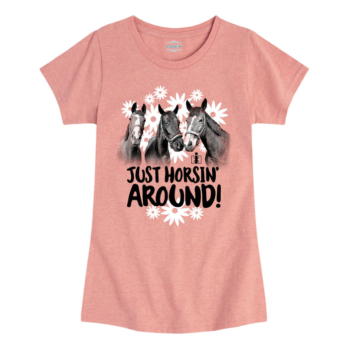 Just Horsin Around Girls Fitted Short Sleeve Tee