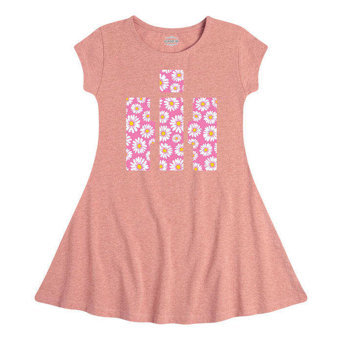 Pink Daisies IH Logo Girls Fit and Flare Cap Sleeve Dress