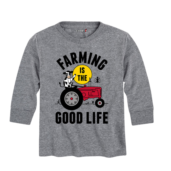Farming Is The Good Life Kids Long Sleeve Tee
