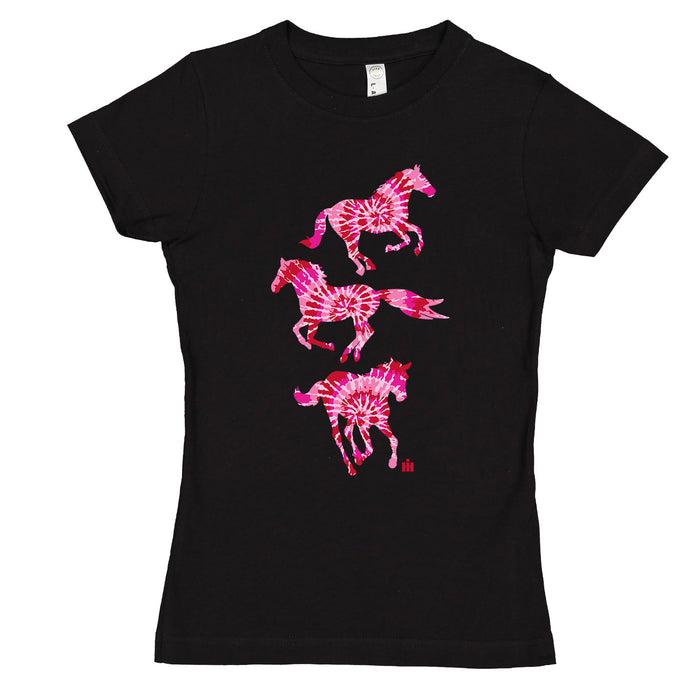 IH Pink Red Tie Dye Horses Girls Short Sleeve Tee