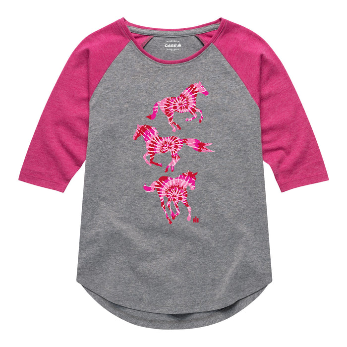 Pink Red Tie Dye Horses Girls Raglan