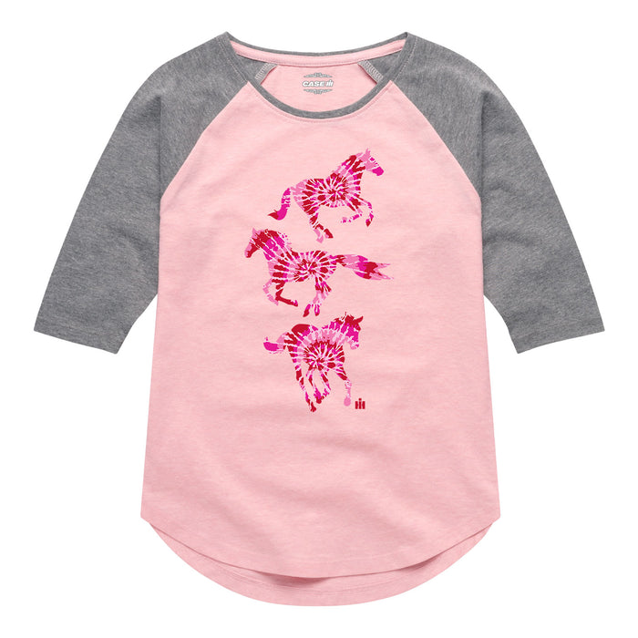 Pink Red Tie Dye Horses Girls Raglan