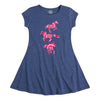 Pink Red Tie Dye Horses Girls Fit and Flare Dress