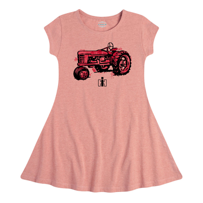 Watercolor Tractor Girls Fit and Flare Dress