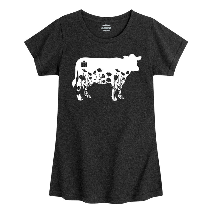 Flower Silhouette Cow Girls Fitted Short Sleeve Tee