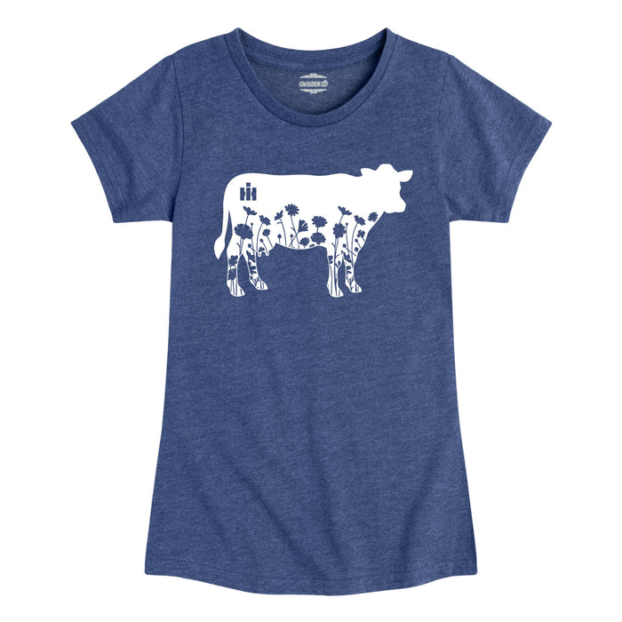 Flower Silhouette Cow Girls Fitted Short Sleeve Tee