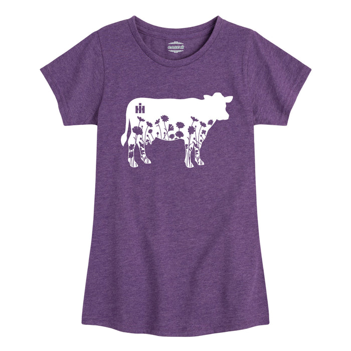 Flower Silhouette Cow Girls Fitted Short Sleeve Tee