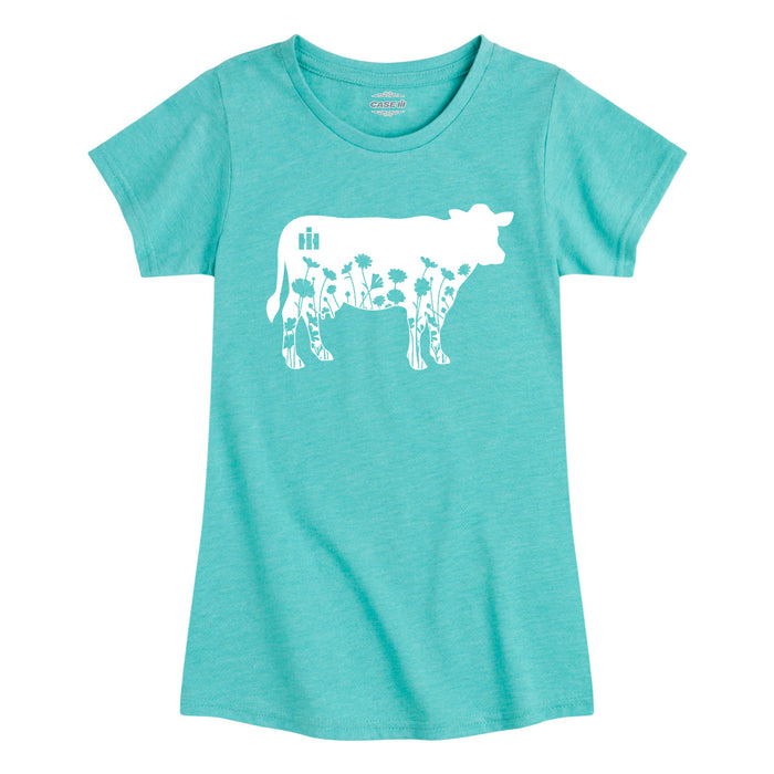 Flower Silhouette Cow Girls Fitted Short Sleeve Tee