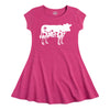 Flower Silhouette Cow Girls Fit and Flare Dress