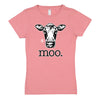 Moo Closeup Cow Girls Fitted Short Sleeve Tee