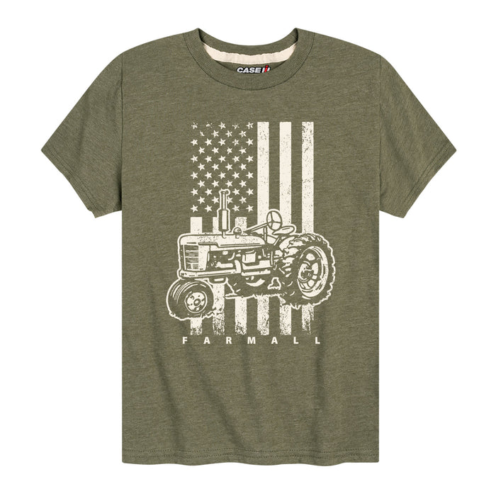 Farmall Tractor American Flag Boys Short Sleeve Tee