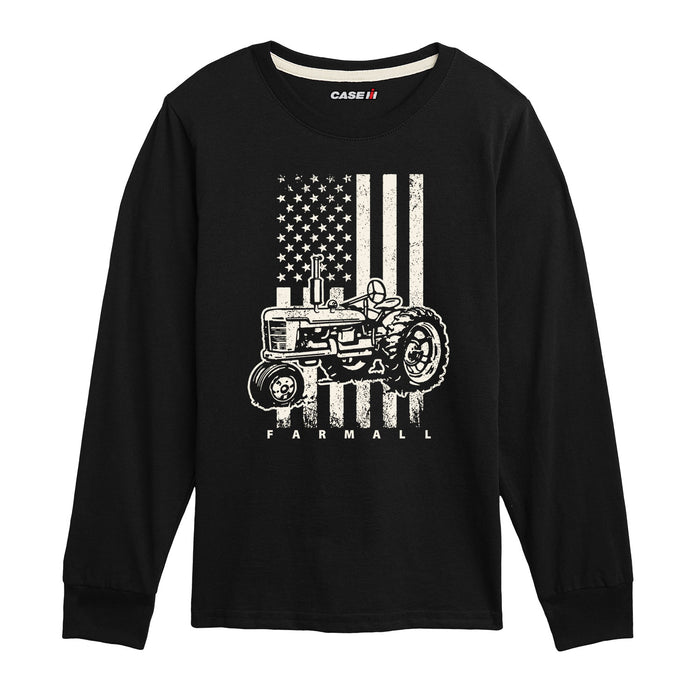 Farmall Tractor American Flag Kids Long Sleeve Tee
