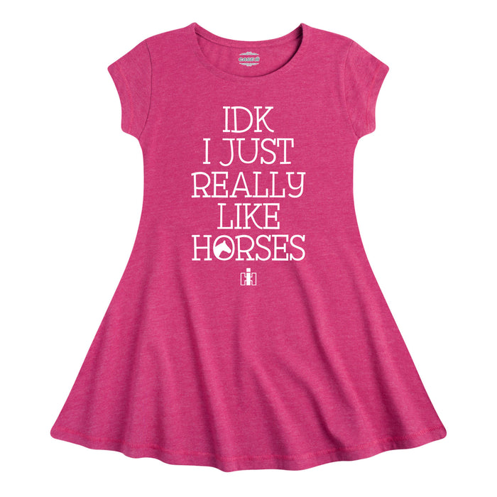 IDK I Like Horses IH Girls Fit And Flare Dress