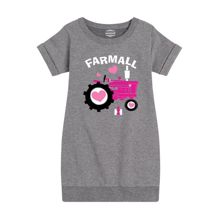 Pink Farmall Tractor Hearts Girls Fleece Dress