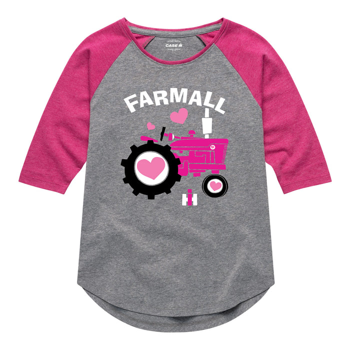 Pink Farmall Tractor Hearts Girls Raglan