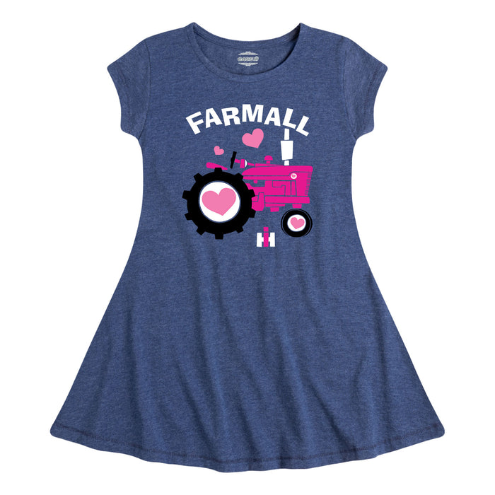 Pink Farmall Tractor Hearts Girls Fit And Flare Dress Air Waves Wholesale Pink Farmall Tractor Hearts Girls Fit And Flare Dress Air Waves Wholesale