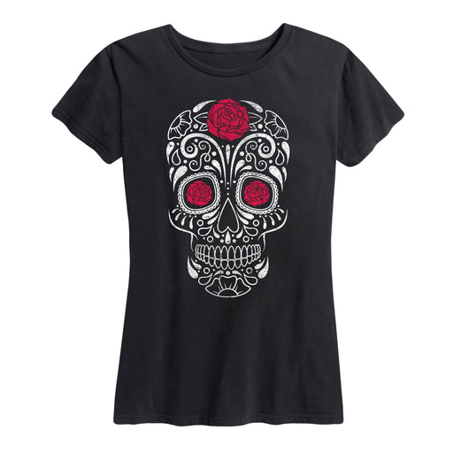 Rose Sugar Skull Ladies Short Sleeve Classic Fit Tee