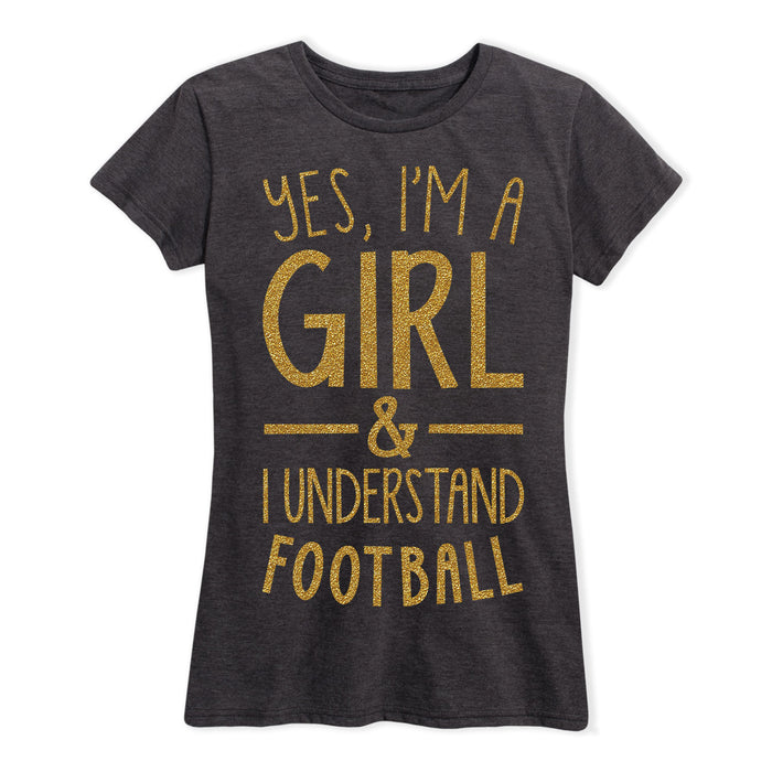 Yes Im A Girl Football Metallic Ladies Short Sleeve Classic Fit Tee