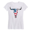 American Flag Steer Skull Ladies Short Sleeve Classic Fit Tee