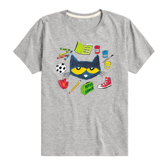Pete the Cat with School Stuff Youth Short Sleeve Tee