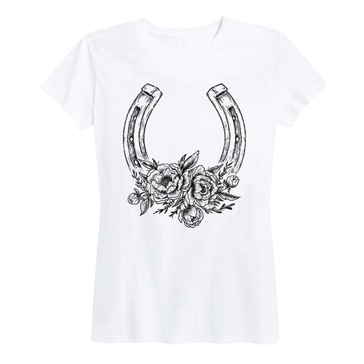 Horseshoe With Flowers Ladies Short Sleeve Classic Fit Tee