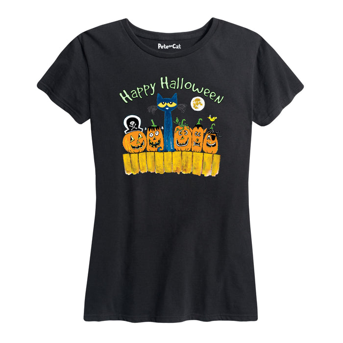 Pete The Cat Happy Halloween Glow Womenss Short Sleeve Classic Fit Tee