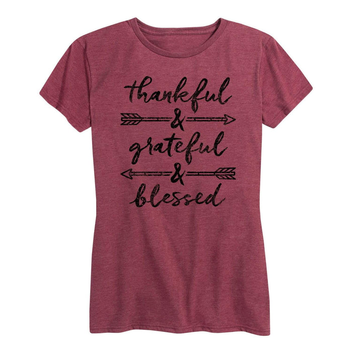 Thankful And Grateful And Blessed Ladies Short Sleeve Classic Fit Tee