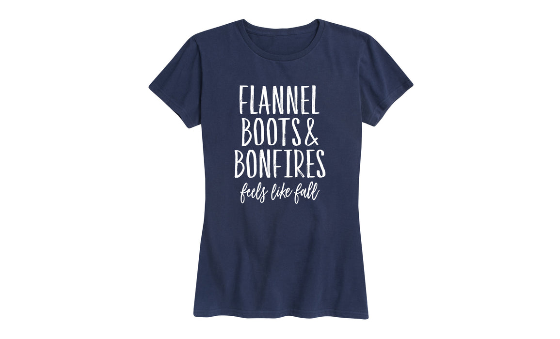 Flannel Boots And Bonfires Feels Like Fall Ladies Short Sleeve Classic Fit Tee