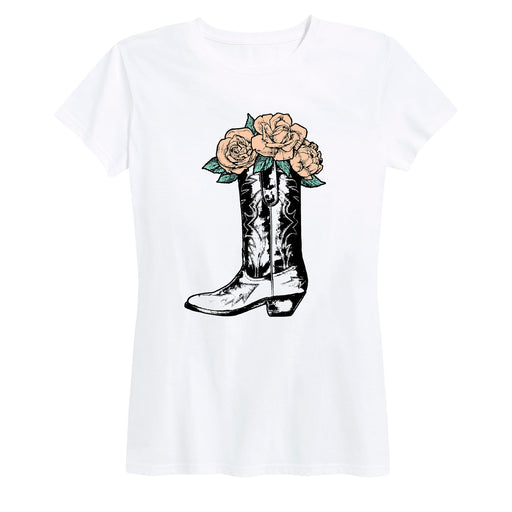 Cowgirl Boot With Flowers Ladies Short Sleeve Classic Fit Tee
