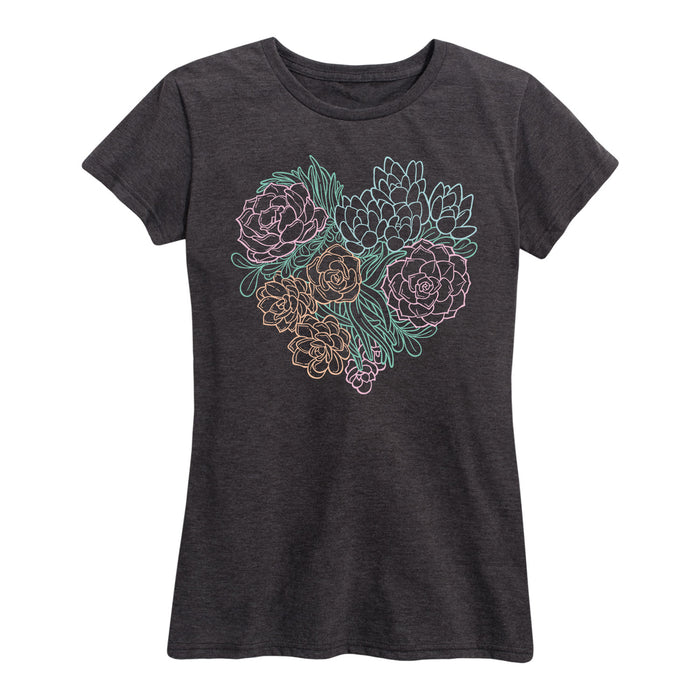 Succulent Heart Outline Ladies Short Sleeve Classic Fit Tee