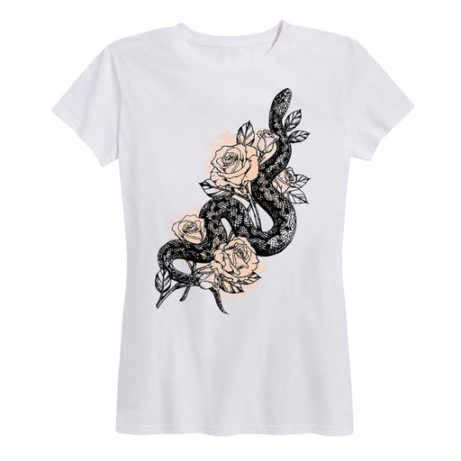 Snake With Flowers Ladies Short Sleeve Classic Fit Tee