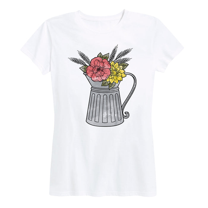 Pitcher With Wheat And Flowers Womenss Short Sleeve Classic Fit Tee