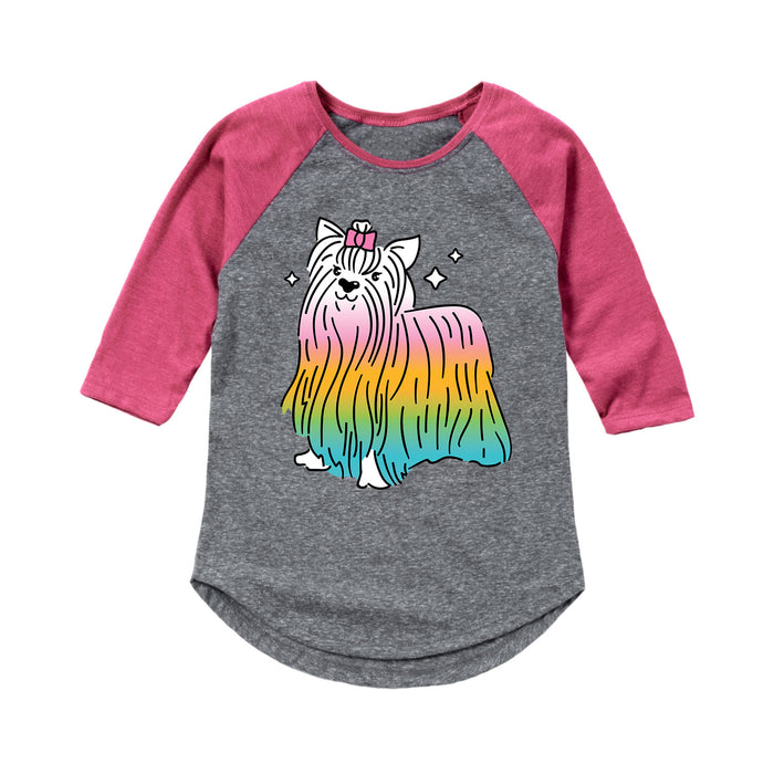 Rainbow Yorkie Kids Shirt Tail Raglan