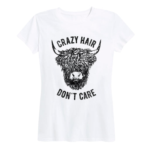 Crazy Hair Dont Care Highland Cow Ladies Short Sleeve Classic Fit Tee