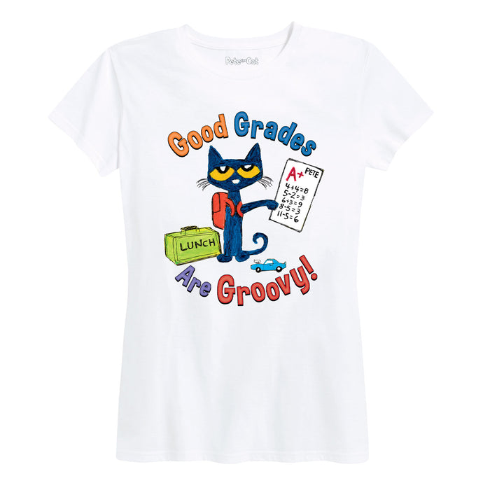 Pete The Cat™ Good Grades Are Groovy Womenss Short Sleeve Classic Fit Tee