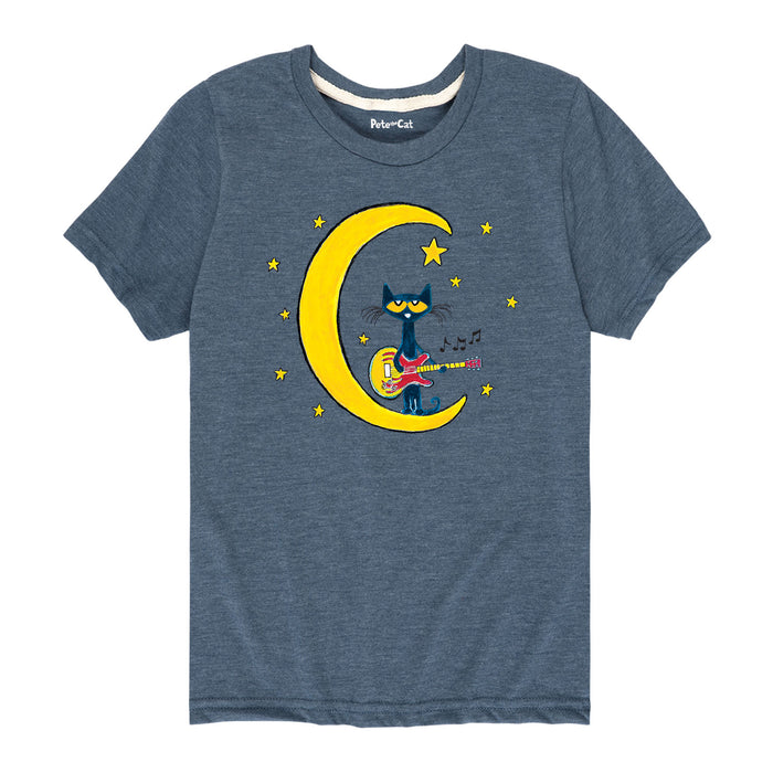 Ptc Pete On The Moon Playing Guitar-Kids Youth Short Sleeve Tee