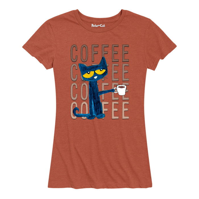Pete The Cat Pete With Coffee Womenss Short Sleeve Classic Fit Tee
