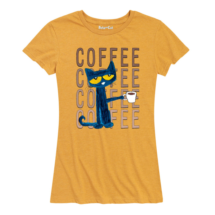 Pete The Cat Pete With Coffee Womenss Short Sleeve Classic Fit Tee